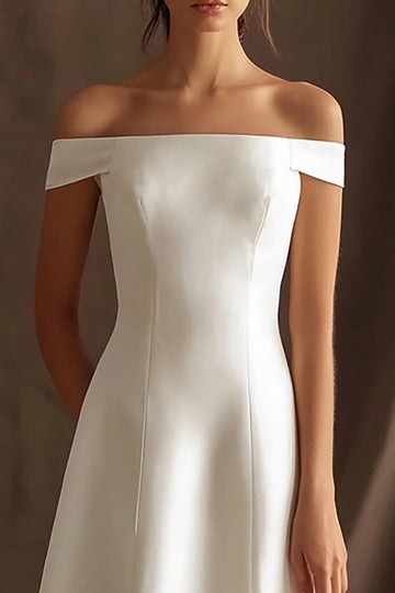 Off The Shoulder Ivory A Line Long Wedding Dress